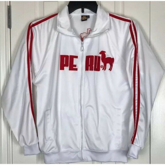 Source Unknown Other - Cuy-Arts White & Red Lined Track Jacket Peru Llama Zip Front Long Sleeve